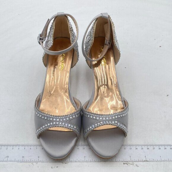 XYD Grey Chic Peep Toe D'Orsay Kitten Heel Rhinestone Studs Ankle Strap Sandal - Picture 3 of 8